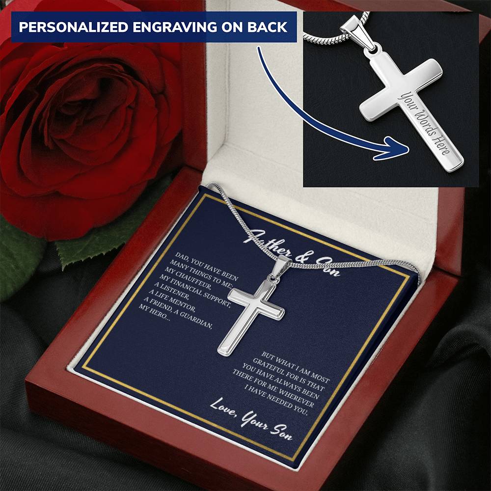 Father & Son Always Been There For Me Cross Necklace Customize Engraved Cross Necklace