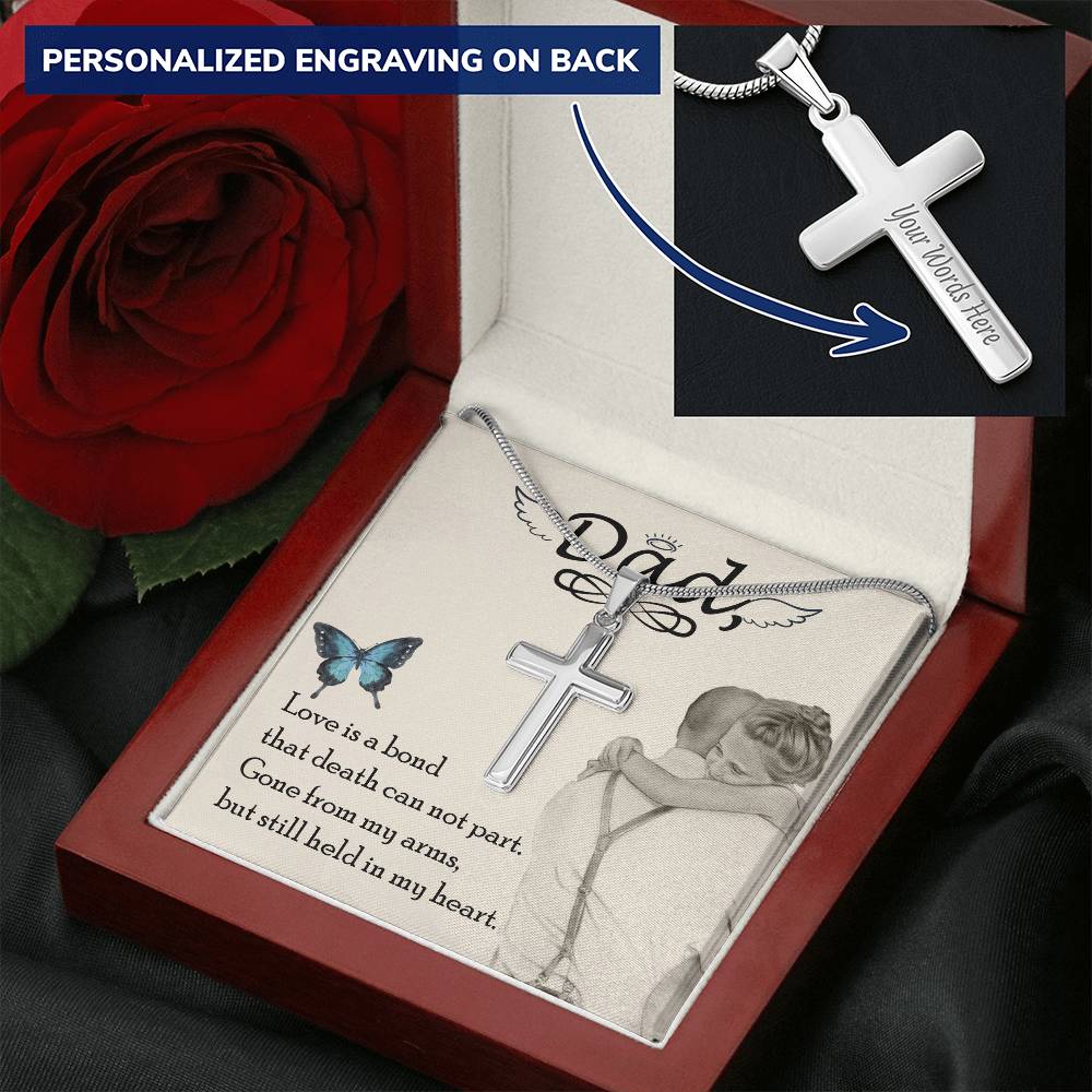 Dad - Love Is Board Thay Death Can Not Part - Necklace Customize Engraved Cross Necklace