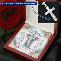 To My Daughter Cross Necklace - Elephant Lovers Customize Engraved Cross Necklace