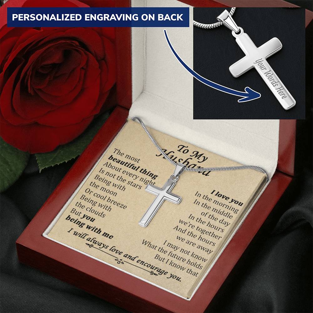 For Husband - You Being With Me - Cross Customize Engraved Cross Necklace