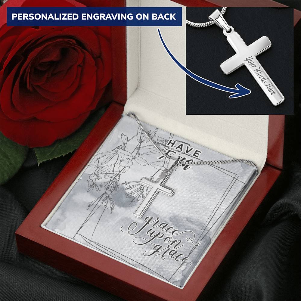 Dad To Son Gifts Cross Necklace Chain Bible Verse - Grace Upon Grace Customize Engraved Cross Necklace
