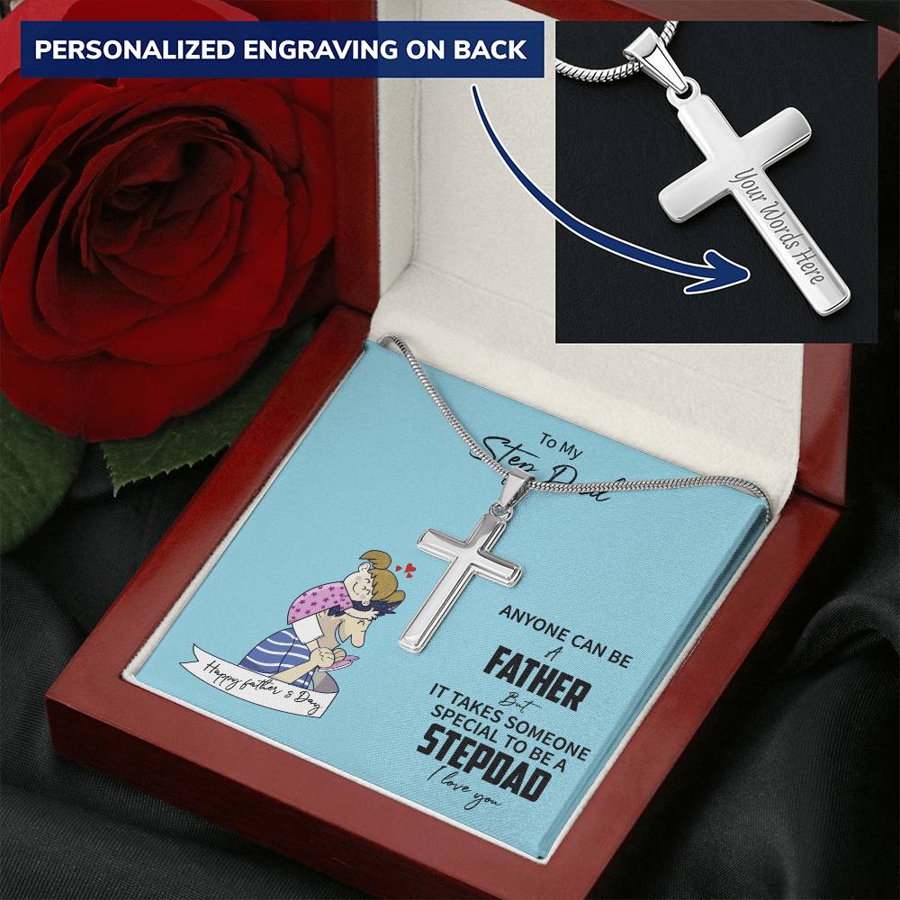 Fathers Day Gift For Step Dad Step Daughter Fathers Day Present For Step Dad Fathers Day Customize Engraved Cross Necklace