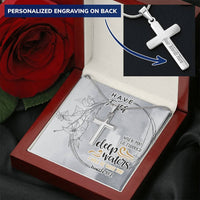 Dad To Son Gifts - When You Go Through Deep Waters I Will Be With You Customize Engraved Cross Necklace