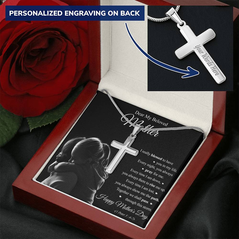 Dear My Beloved Mother - Blessed To Have You In My Life - Necklace Customize Engraved Cross Necklace