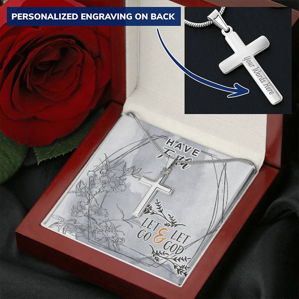 Dad To Son Gifts Cross Necklace Chain Bible Verse - Let Go & Let God Customize Engraved Cross Necklace