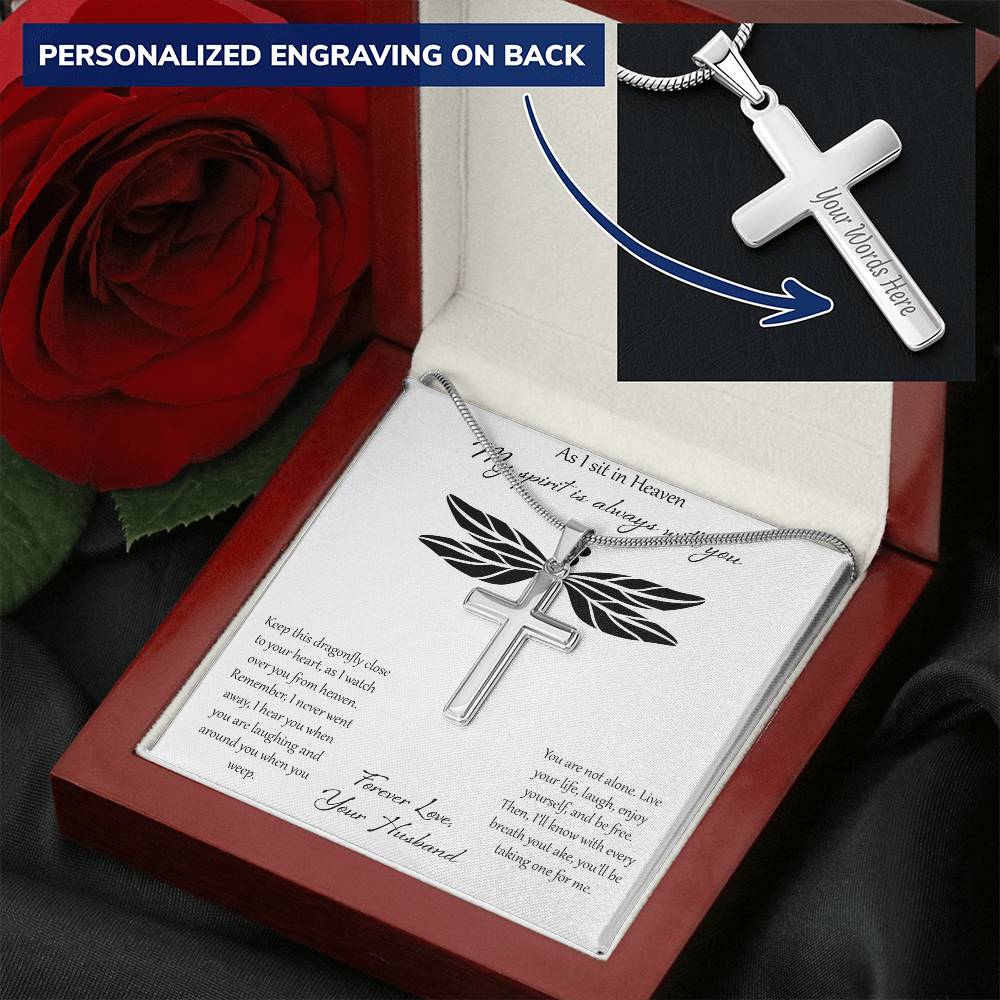 As I Sit In Heaven My Spirit Is Always With You - Husband Customize Engraved Cross Necklace