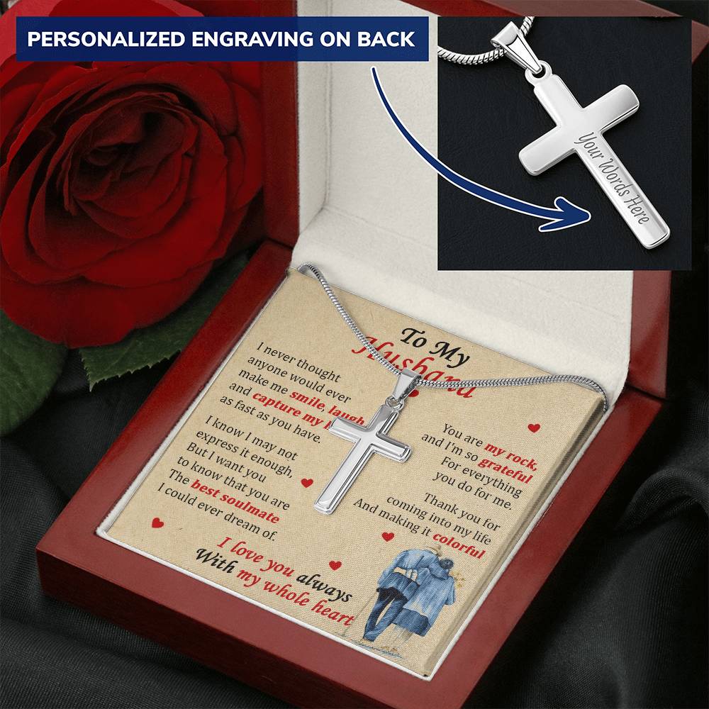 For Husband - Make Me Laugh - Cross Customize Engraved Cross Necklace