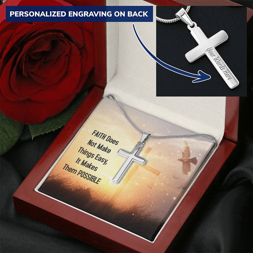 Faith Makes Things Possible Customize Cross Necklace For My Daughter Customize Engraved Cross Necklace