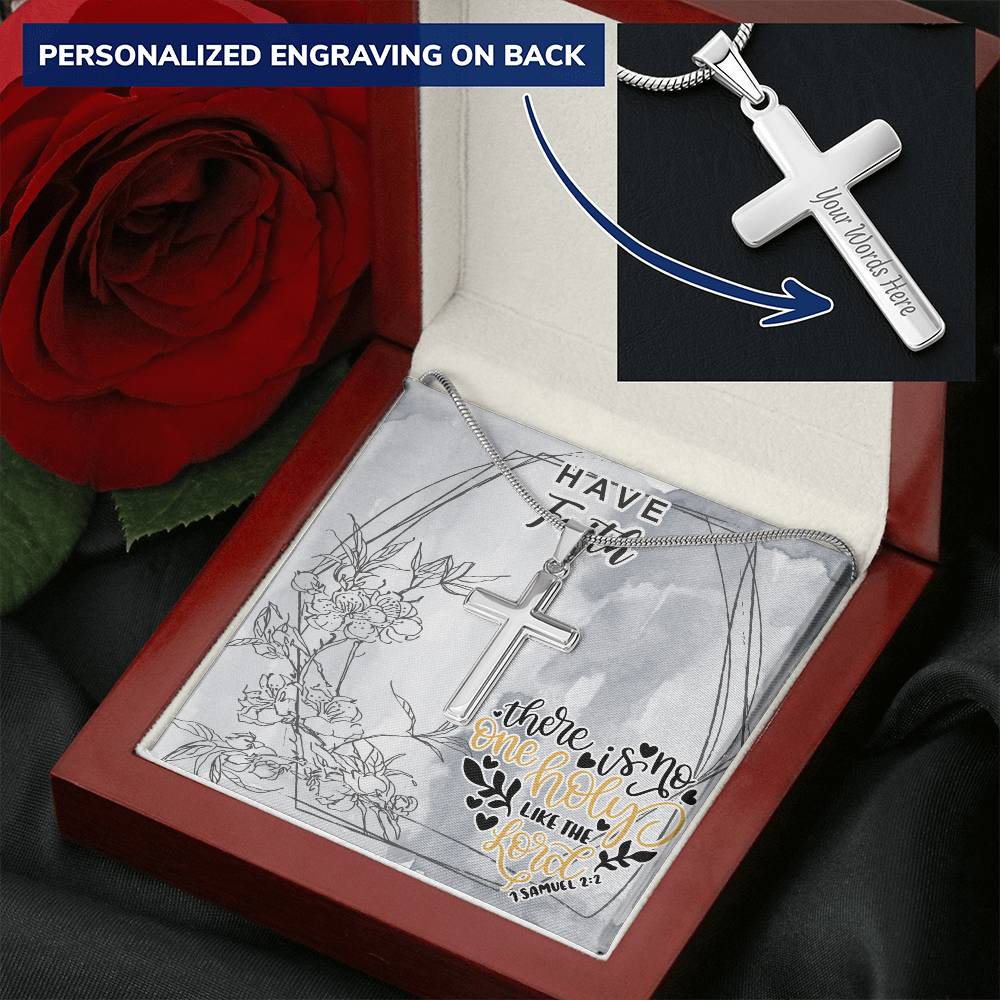 Dad To Son Gifts - There Is No One Holy Like The Lord Customize Engraved Cross Necklace