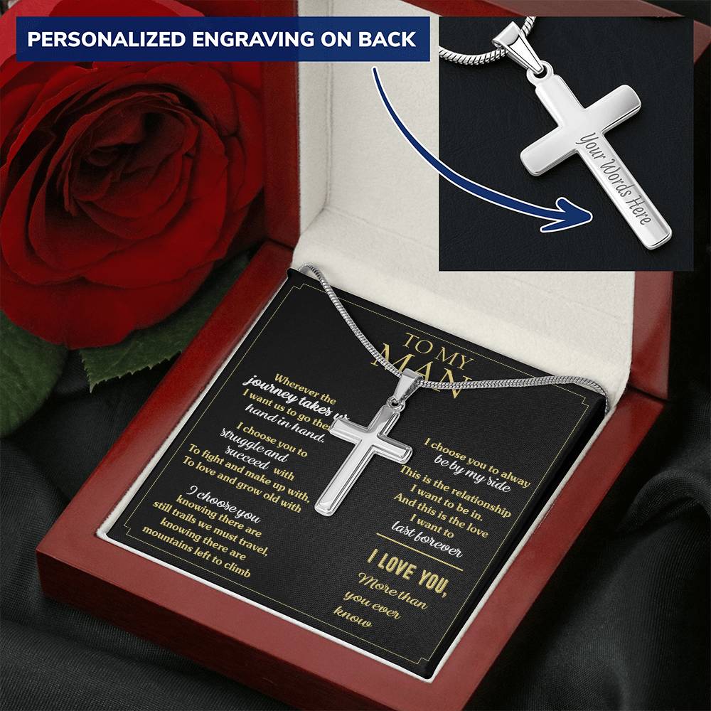 For Your Man - Always Be By My Side - Cross Customize Engraved Cross Necklace