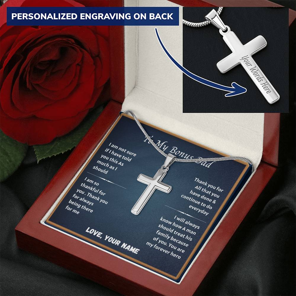 Bonus Dad Message Card 3 Customize Engraved Cross Necklace