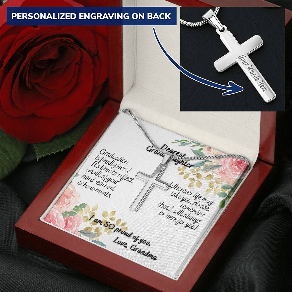 Dear Granddaughter Graduation Engravable Cross Necklace Customize Engraved Cross Necklace