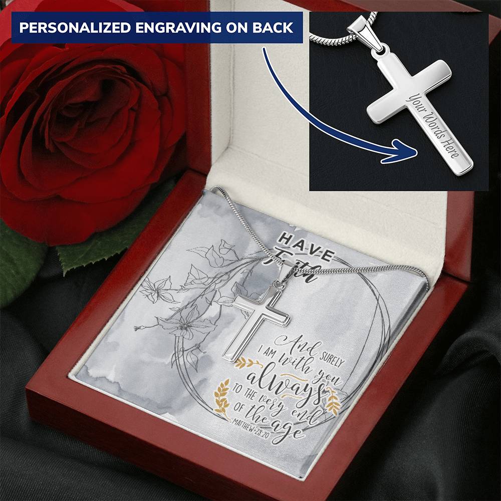 Dad To Son Gifts Cross Necklace Chain Bible Verse - And Surely I Am With You Always To The Very End Of The Age Customize Engraved Cross Necklace