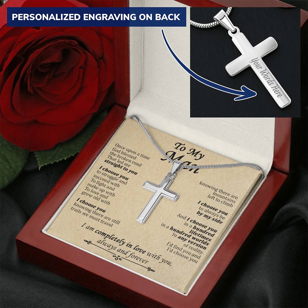 For Your Man - Any Version Of Reality - Cross Customize Engraved Cross Necklace