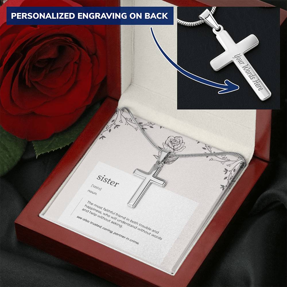 Definition Cross Necklace For Sister Customize Engraved Cross Necklace