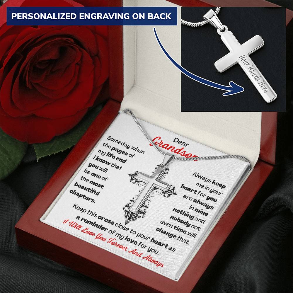 Dear Grandson Cross Necklace 1 Customize Engraved Cross Necklace