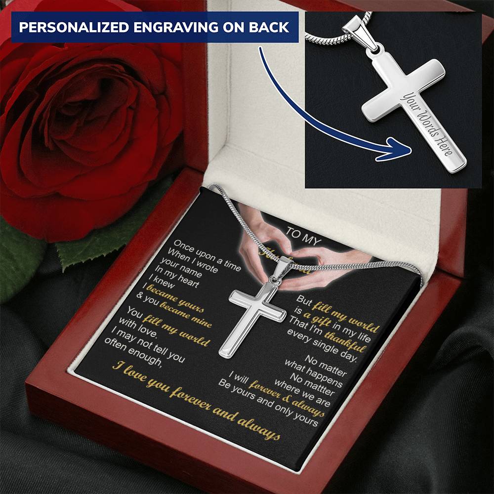 For Husband - Your Name - Cross Customize Engraved Cross Necklace