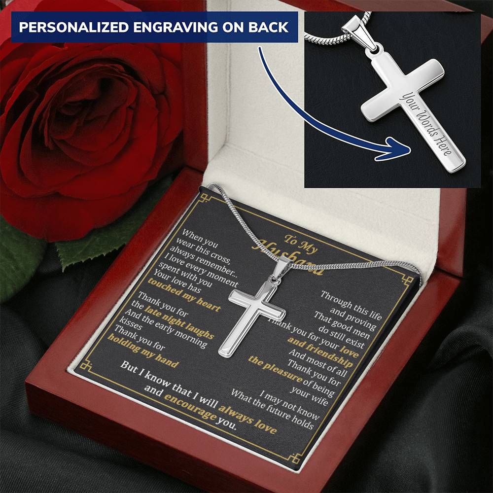 For Husband - Moment With You - Cross Customize Engraved Cross Necklace