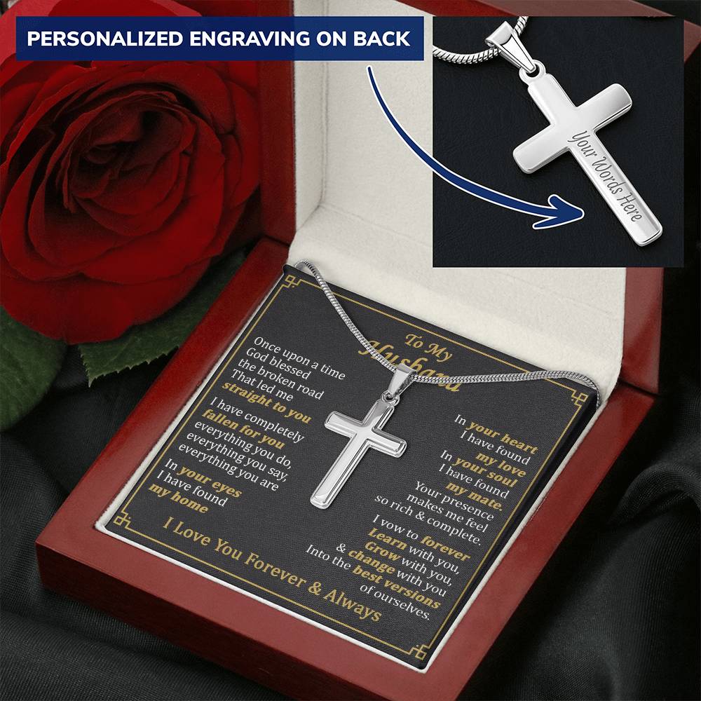 For Husband - Best Versions - Cross Customize Engraved Cross Necklace