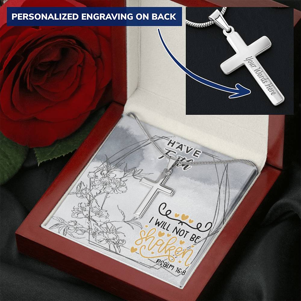 Dad To Son Gifts - I Will Not Be Shaken Customize Engraved Cross Necklace