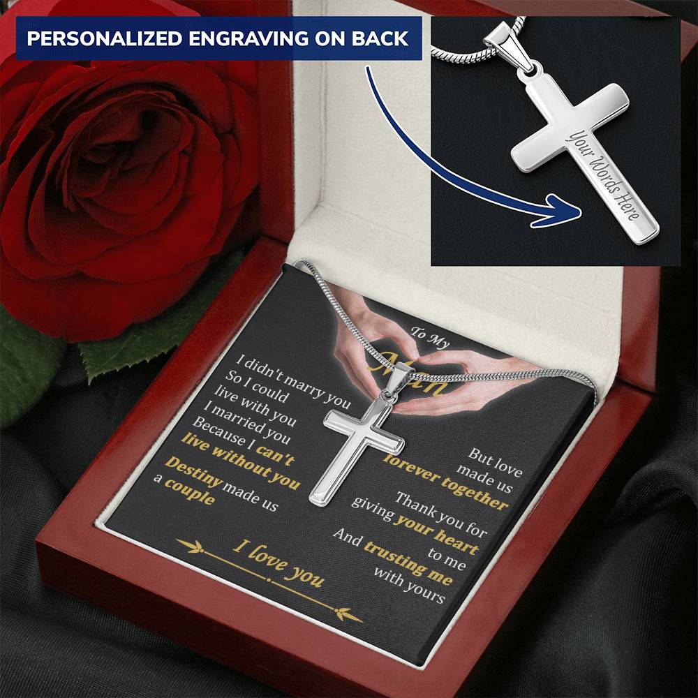 For Your Man - Giving Your Heart To Me - Cross Customize Engraved Cross Necklace