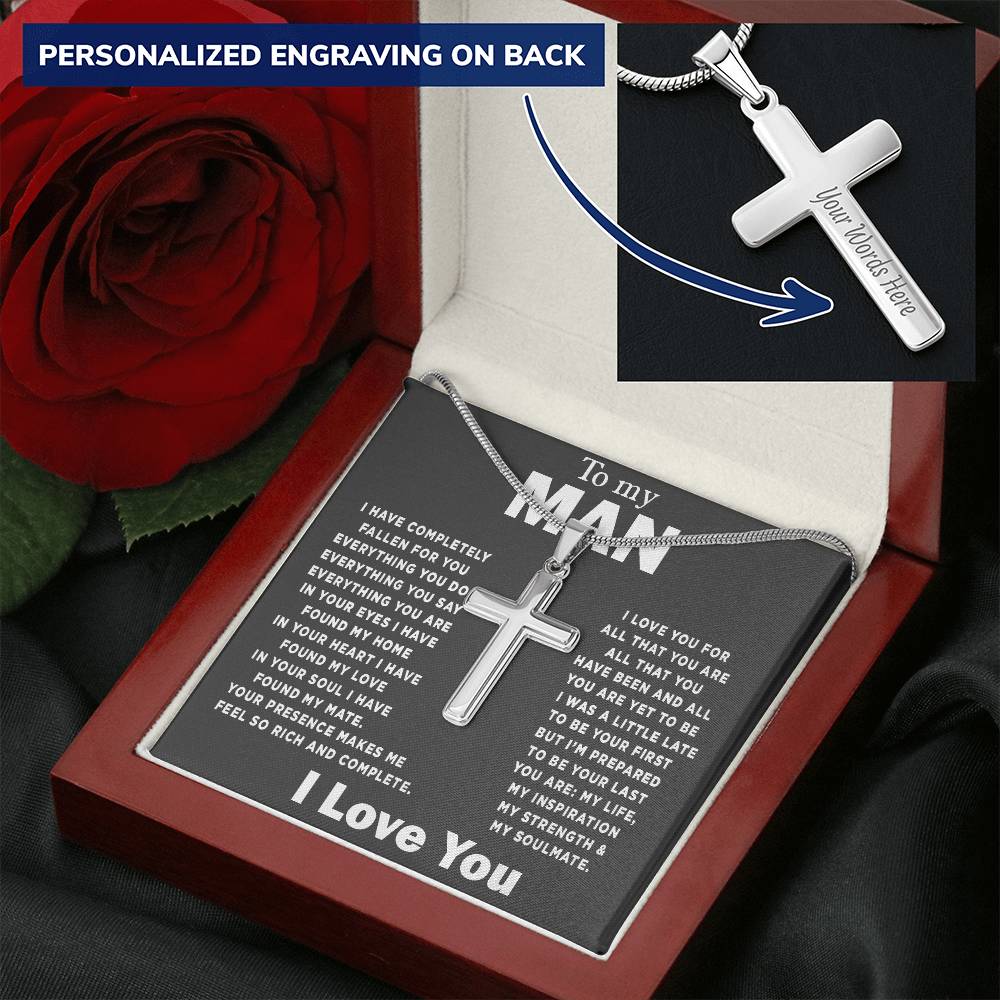 To My Man Cross Necklace Customize Engraved Cross Necklace