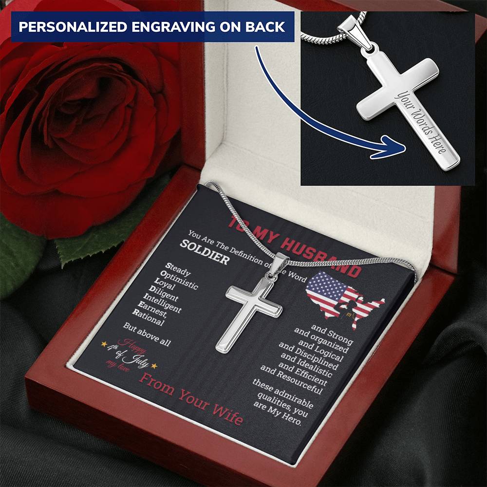 4Th Of July Soldier Husband Personalised Cross Pendant Gift Last Few Remaining Customize Engraved Cross Necklace