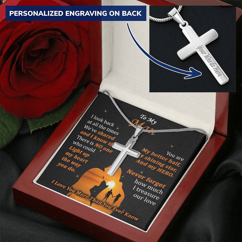 For Your Man - Better Half - Cross Customize Engraved Cross Necklace