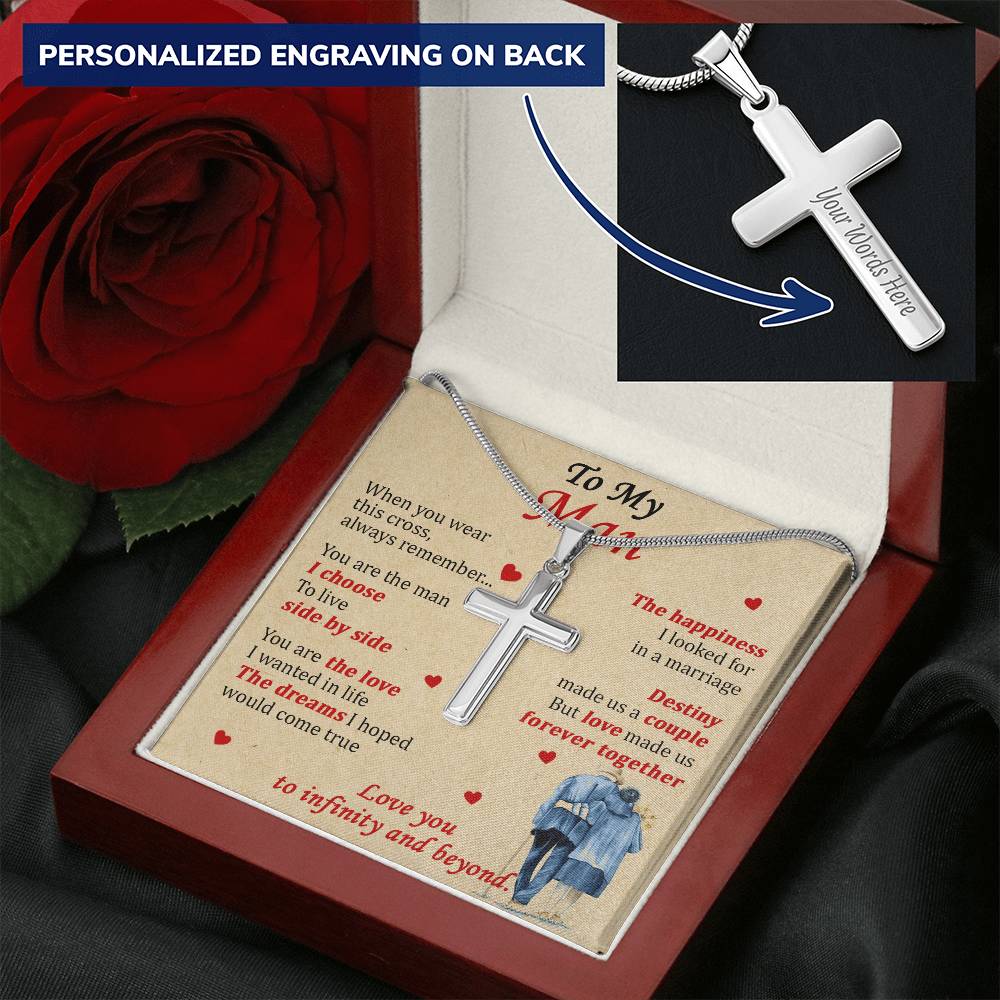 For Your Man - Live Side By Side - Cross Customize Engraved Cross Necklace