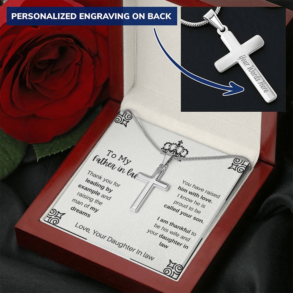 Father In Law 1 Customize Engraved Cross Necklace