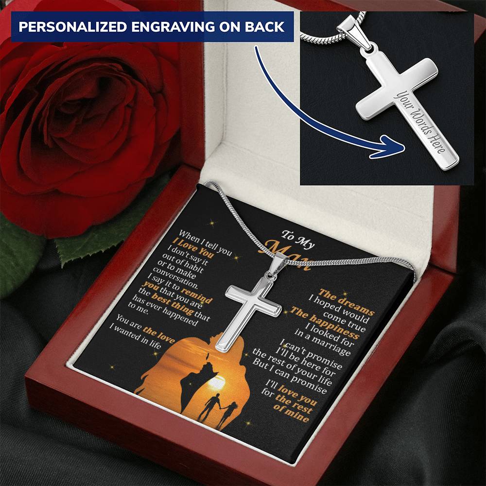 For Your Man - The Dreams - Cross Customize Engraved Cross Necklace