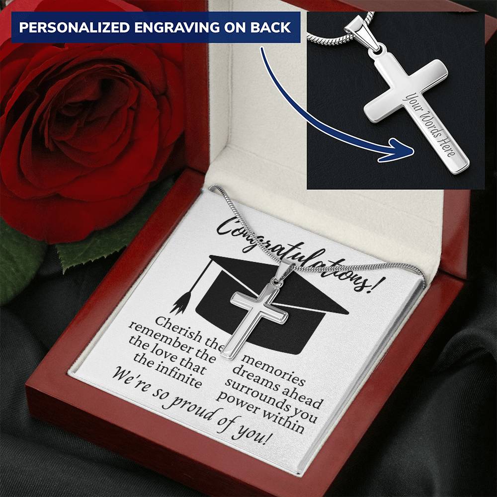 Dream Ahead Graduation Gift Cross Necklace Customize Engraved Cross Necklace