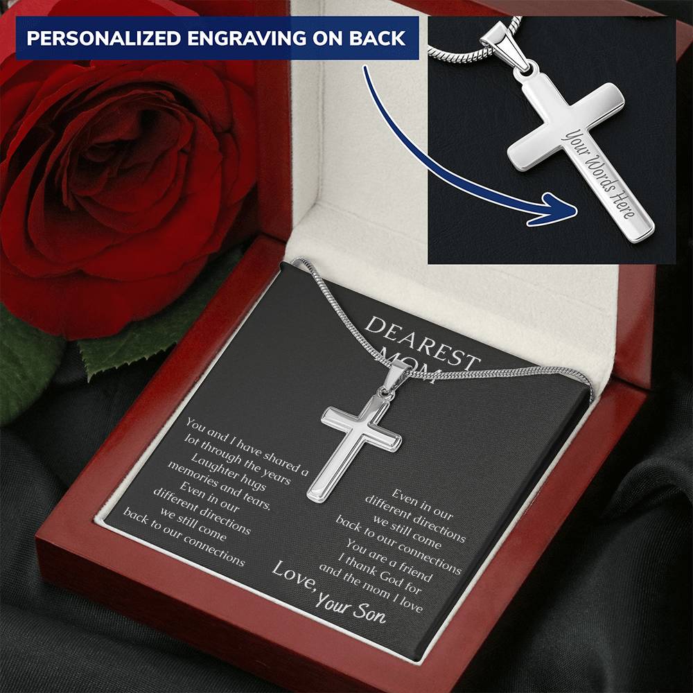 Dearest Mom  Warm Your Mothers Heart With This Necklace Customize Engraved Cross Necklace