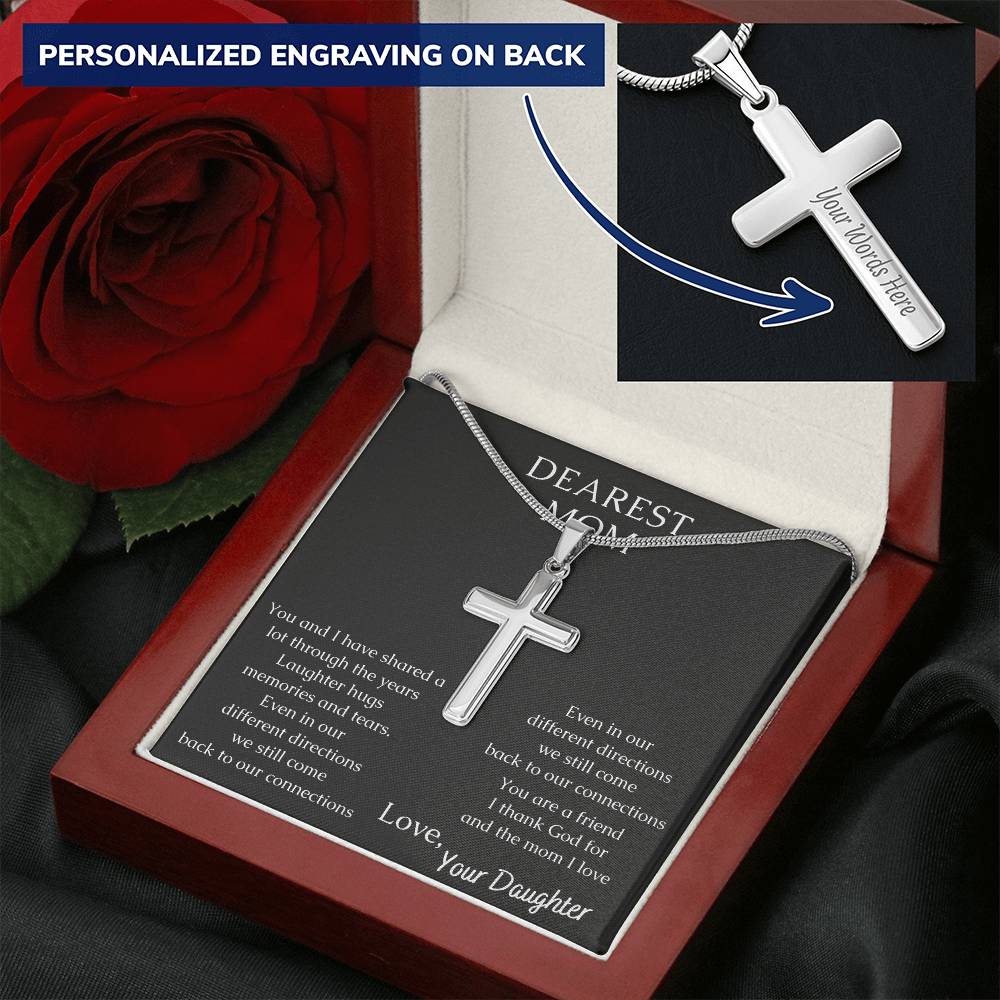 Dearest Mom  Warm Your Mom's Heart With This Necklace Customize Engraved Cross Necklace