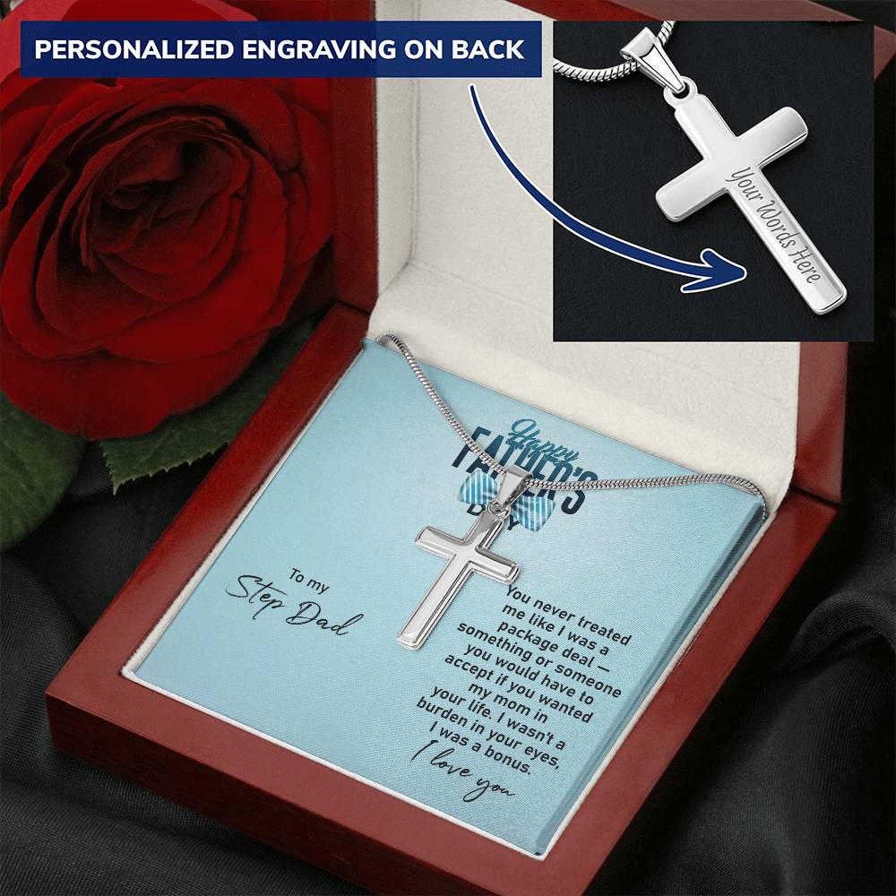 Fathers Day Present For Step Dad 2021 Fathers Day Ideas For Stepdad Fathers Day Gift For New Step Dad Customize Engraved Cross Necklace