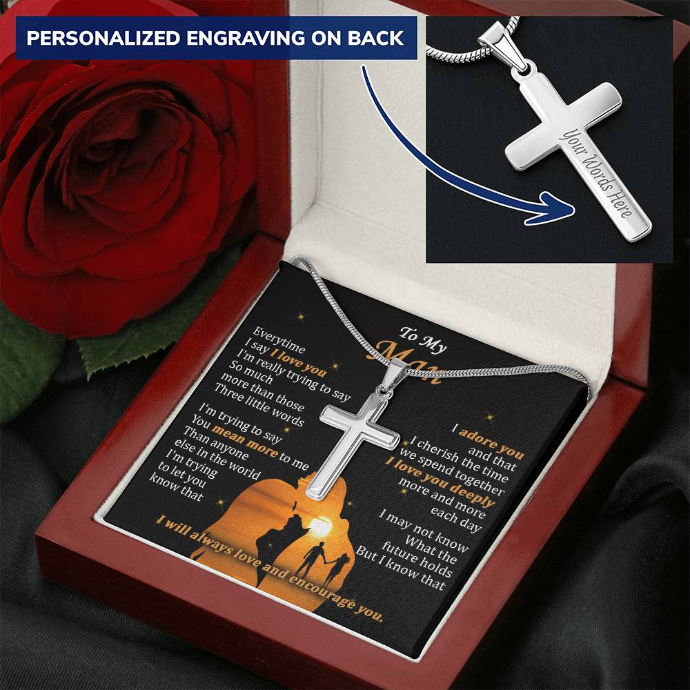 For Your Man - Love You Deeply - Cross Customize Engraved Cross Necklace