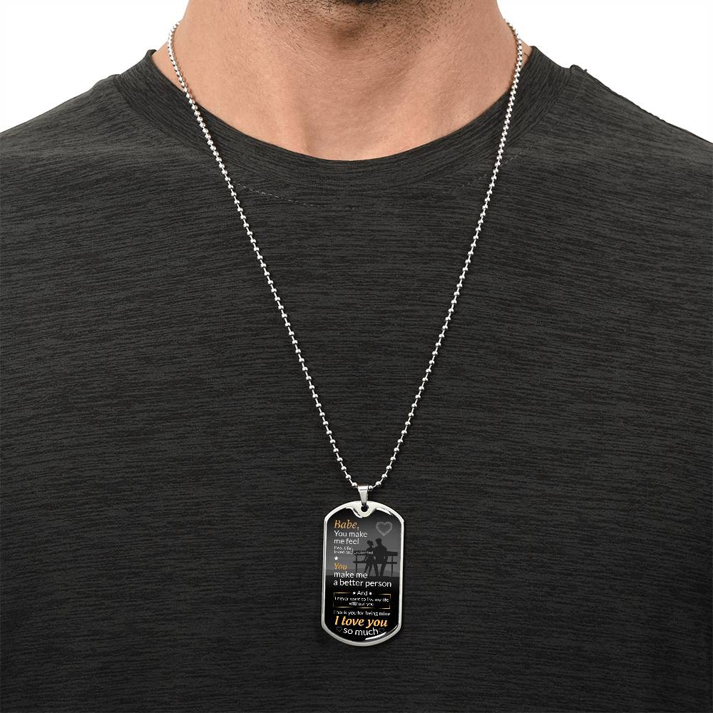 Babe, Thank You For Being Mine Necklace - Army Tag Necklace, Dog Tag Necklace