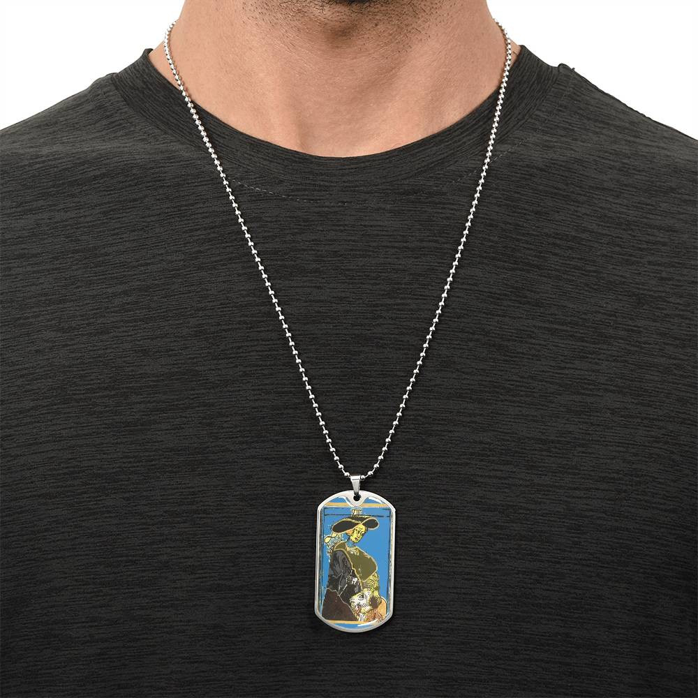 Strength Tarot Pendant Necklace - Army Tag Necklace, Dog Tag Necklace
