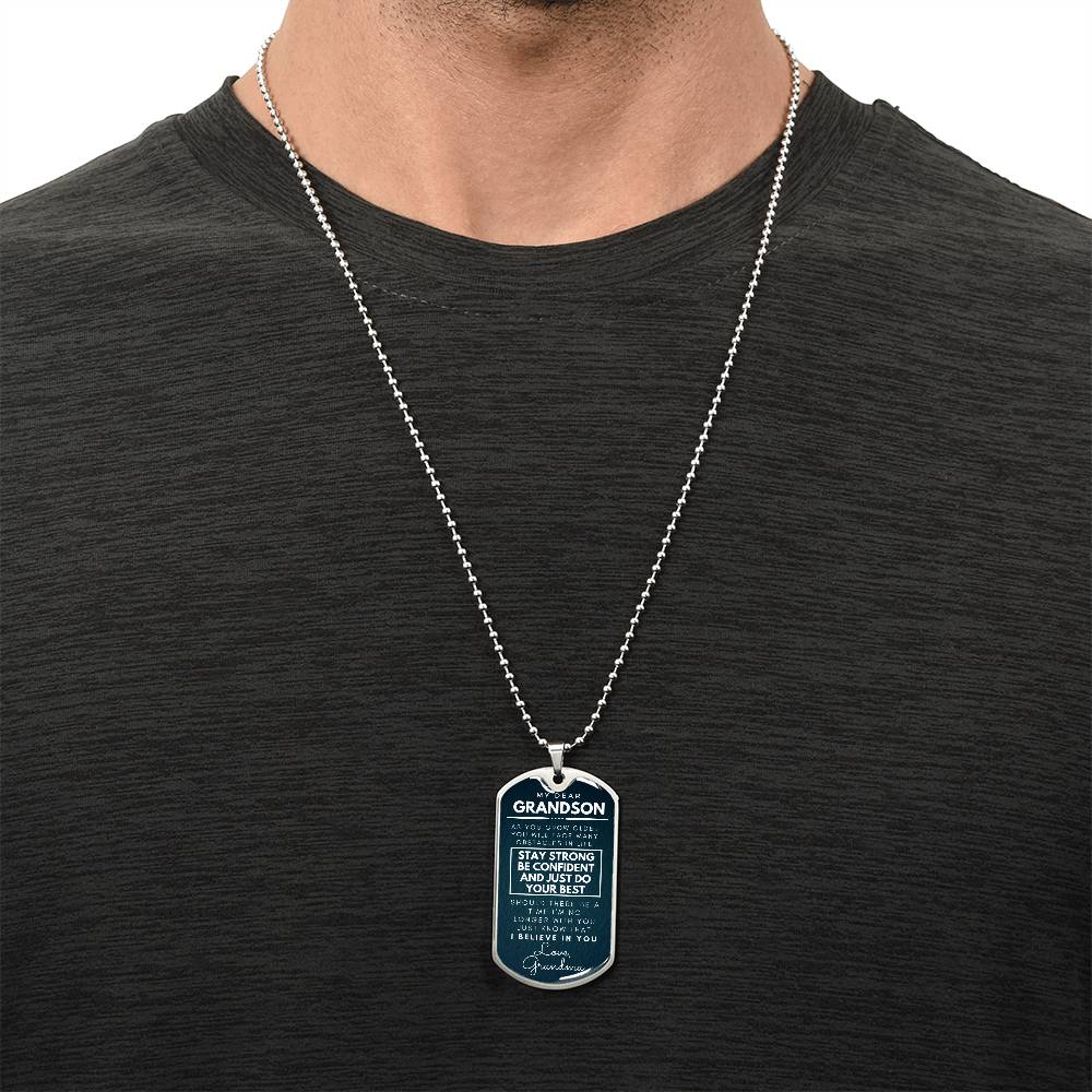 Grandson Pendant - Army Tag Necklace, Dog Tag Necklace