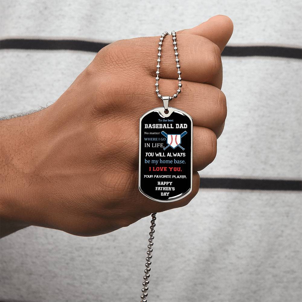 To The Best Baseball Dad - Father's Day Gift - Luxury Necklace - Army Tag Necklace, Dog Tag Necklace
