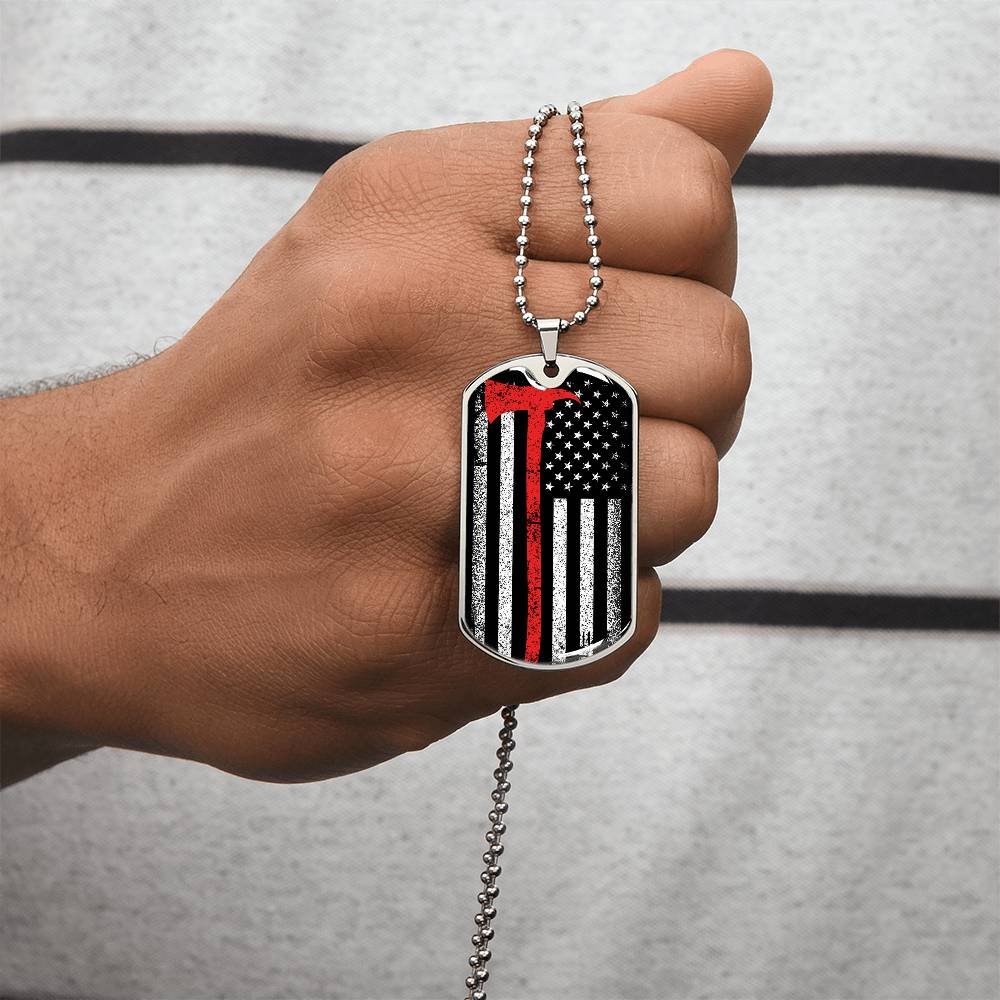 Firefighter Thin Red Line - Military Style Dogtag - Army Tag Necklace, Dog Tag Necklace