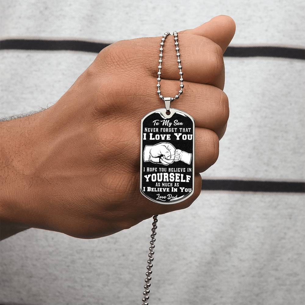 To My Son Necklace, Gift From Mom, Love Message From Mother To Son, Birthday Military Graduation Christmas Son Necklace Gift - Army Tag Necklace, Dog Tag Necklace