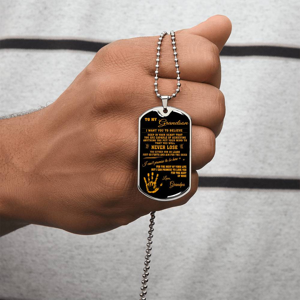 To My Grandson - Gift From Grandpa - Army Tag Necklace, Dog Tag Necklace