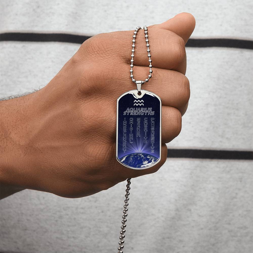 Aquarius Personalized Dog Tag Necklace - Army Tag Necklace, Dog Tag Necklace