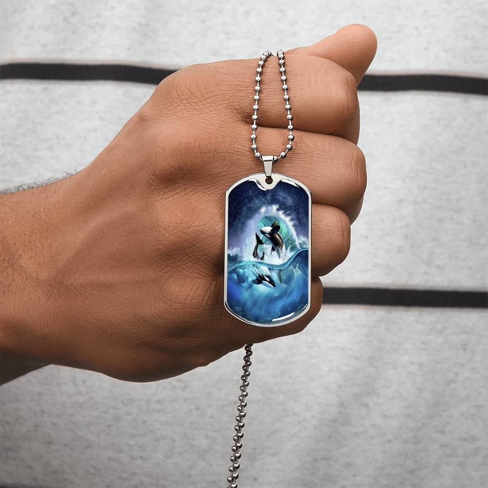 Dolphins right - Army Tag Necklace, Dog Tag Necklace