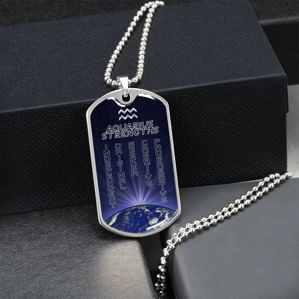 Aquarius Personalized Dog Tag Necklace - Army Tag Necklace, Dog Tag Necklace