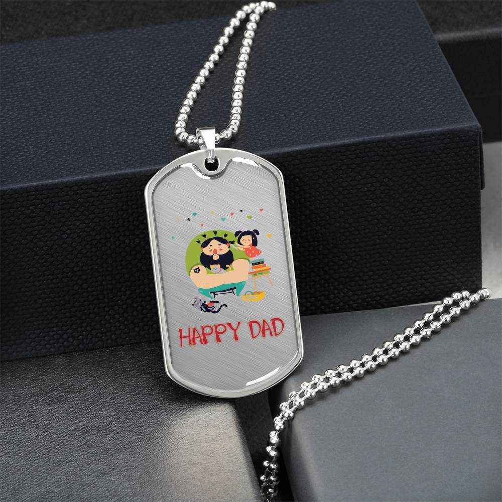 Happy Dad - Army Tag Necklace, Dog Tag Necklace