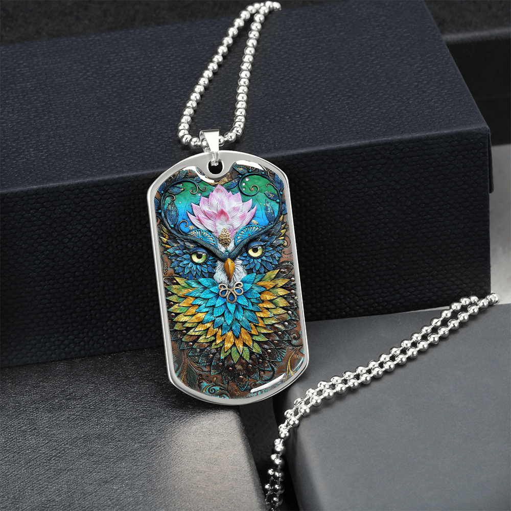 Mysterious Owl Pendant Necklace - Army Tag Necklace - Army Tag Necklace, Dog Tag Necklace