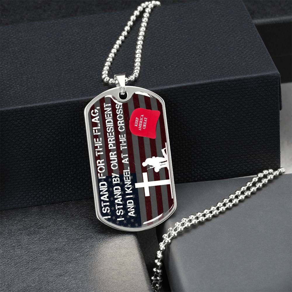 Patriotic Stand By Our President Military Ball Chain - Army Tag Necklace, Dog Tag Necklace