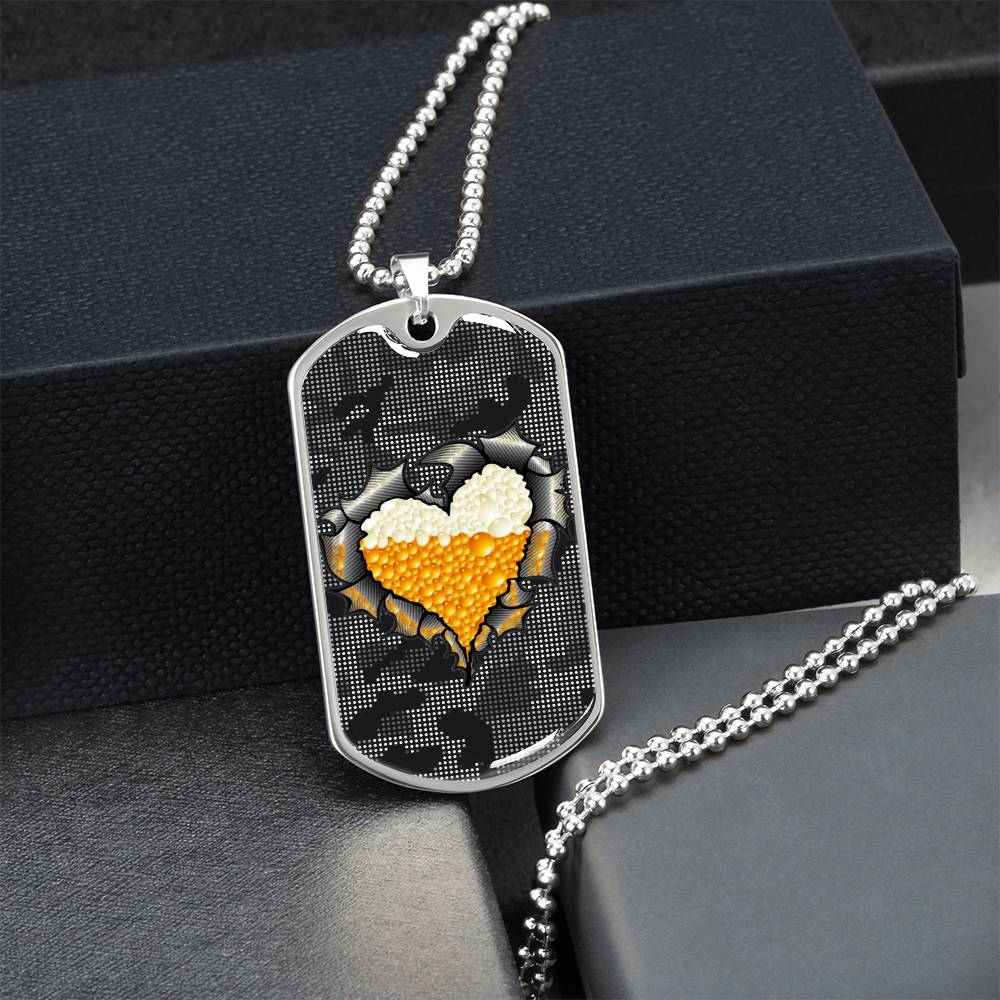 Beer Inside Beer Lover Dog-Tag Necklace - Army Tag Necklace, Dog Tag Necklace